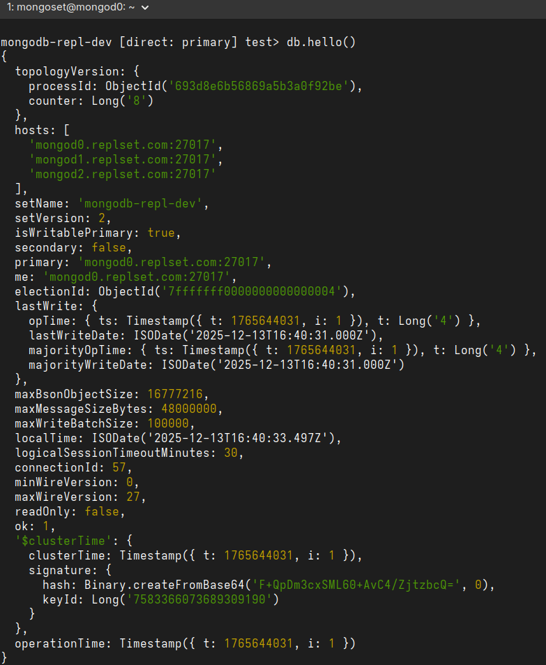 Running db.hello()
